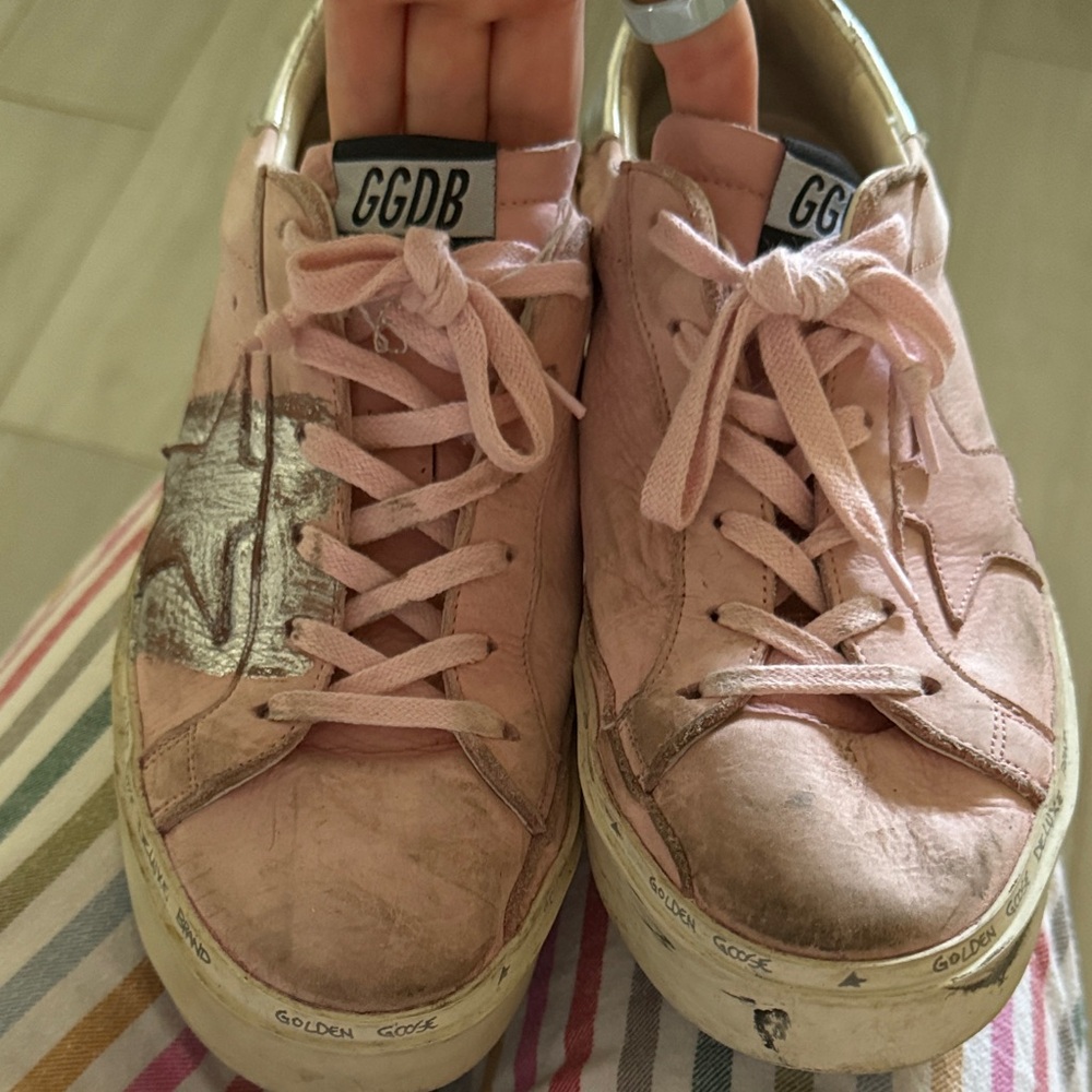Golden Goose Pink Leather Sneakers with Silver Star